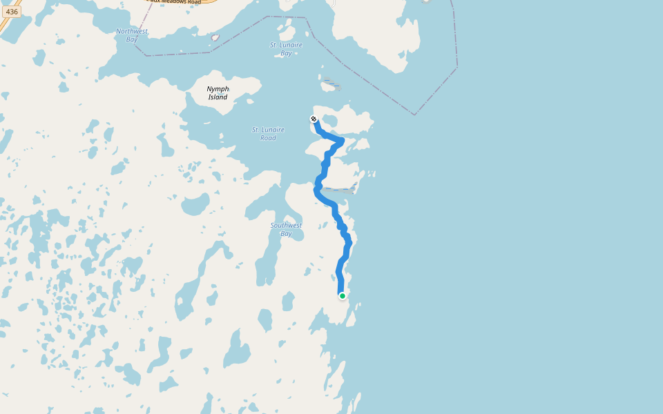 Unmarked path to Granchain Island walking route map in Saint Lunaire-Griquet