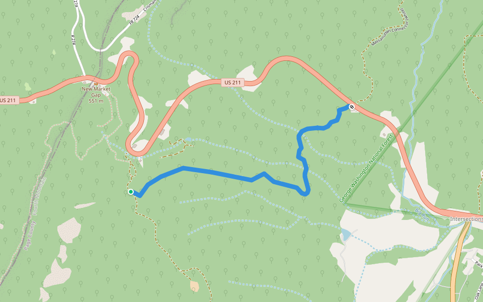 Massnautten South Trail walking route map in Luray