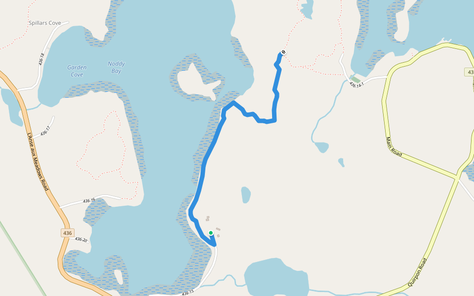 Unmarked path from Noddy Bay walking route map in Saint Lunaire-Griquet