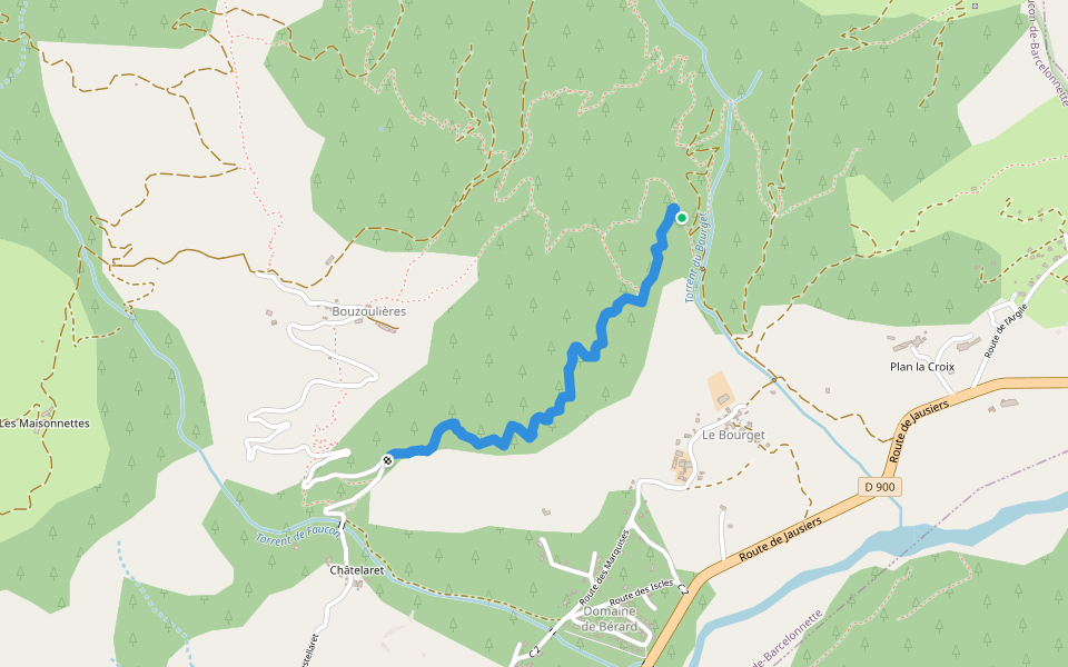 Sentier des Roubines walking route map in Faucon-de-Barcelonnette
