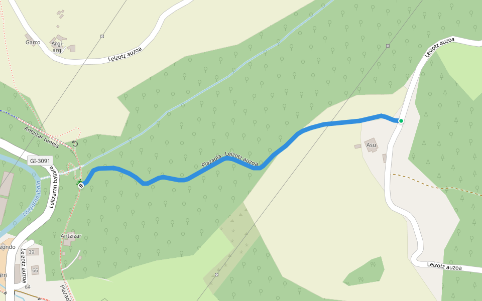 Plazaola - Leizotz auzoa walking route map in Andoain