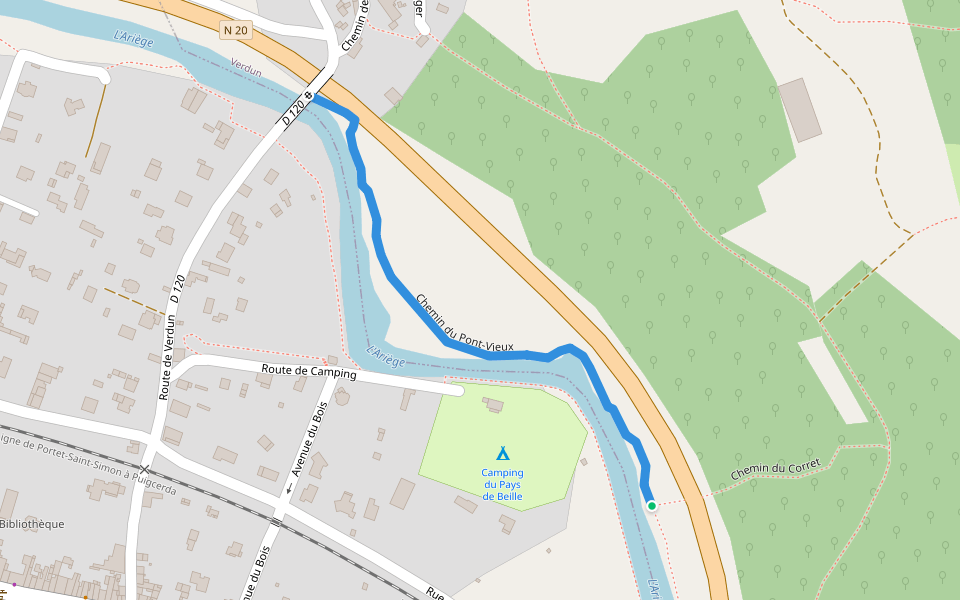 Chemin du Pont-Vieux walking route map in Les Cabannes