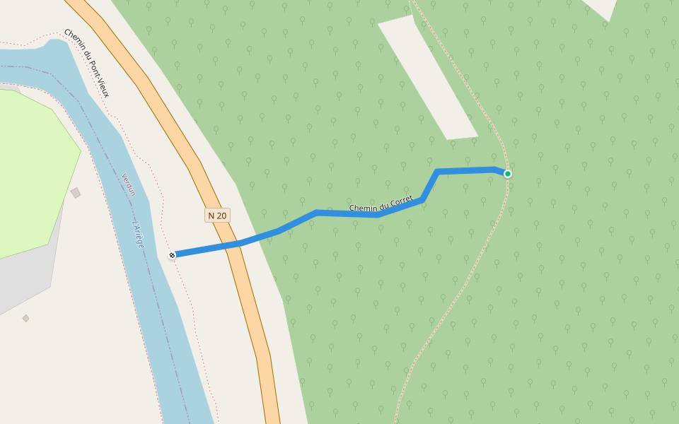 Chemin du Corret walking route map in Les Cabannes