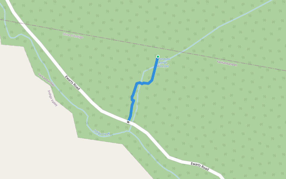 Baranduda waterfall trail walking route map in Yackandandah