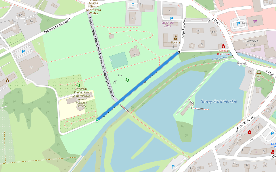 Aleja Parkowa walking route map in Kazimierza Wielka