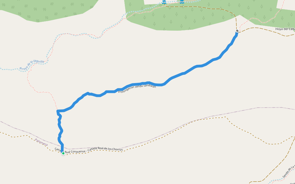 Prolongacion senda Sandokan walking route map in Buenache de la Sierra