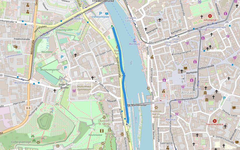 Leonhard-Frank-Promenade walking route map in Würzburg