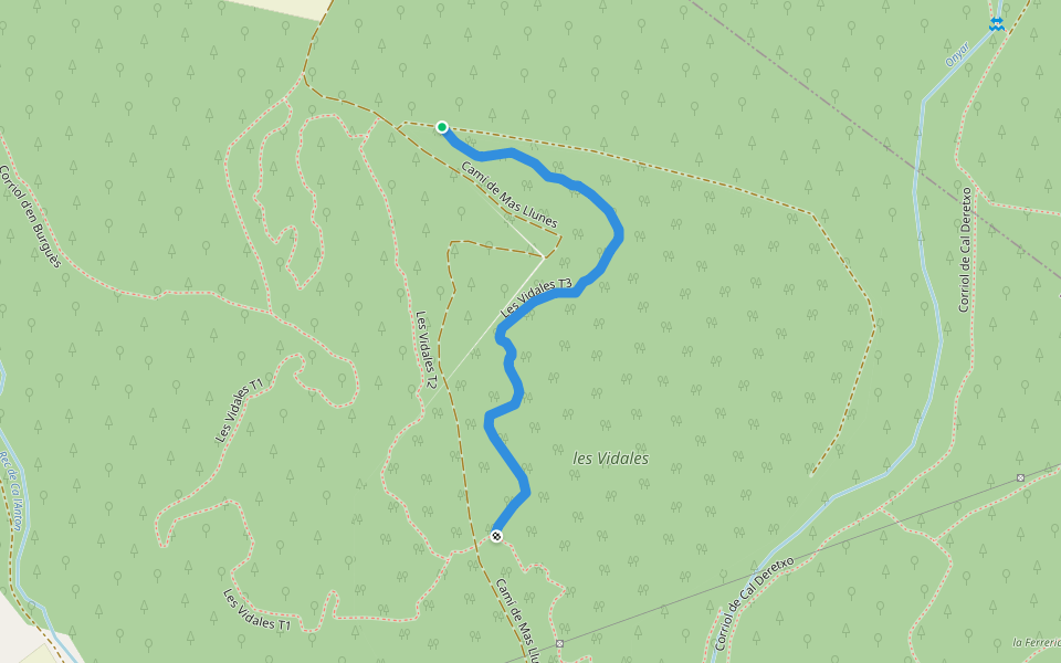Les Vidales T3 walking route map in Brunyola