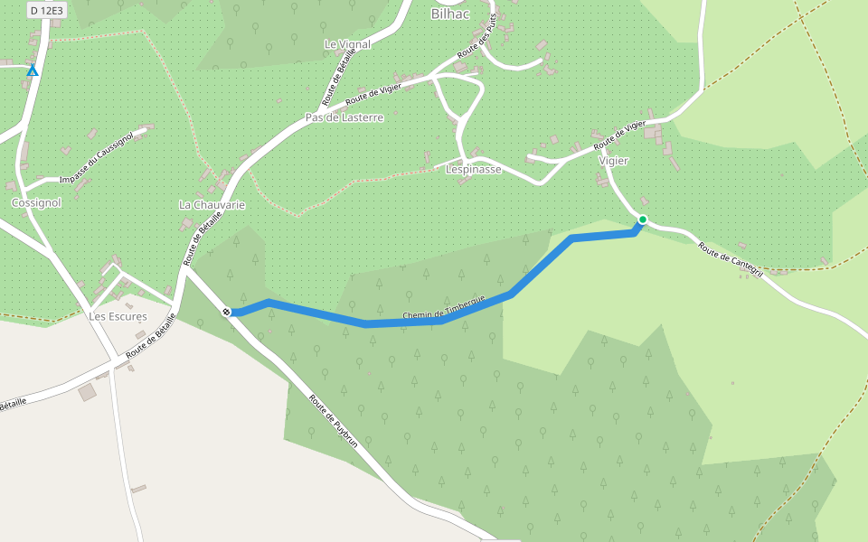 Chemin de Timbergue walking route map in Bilhac