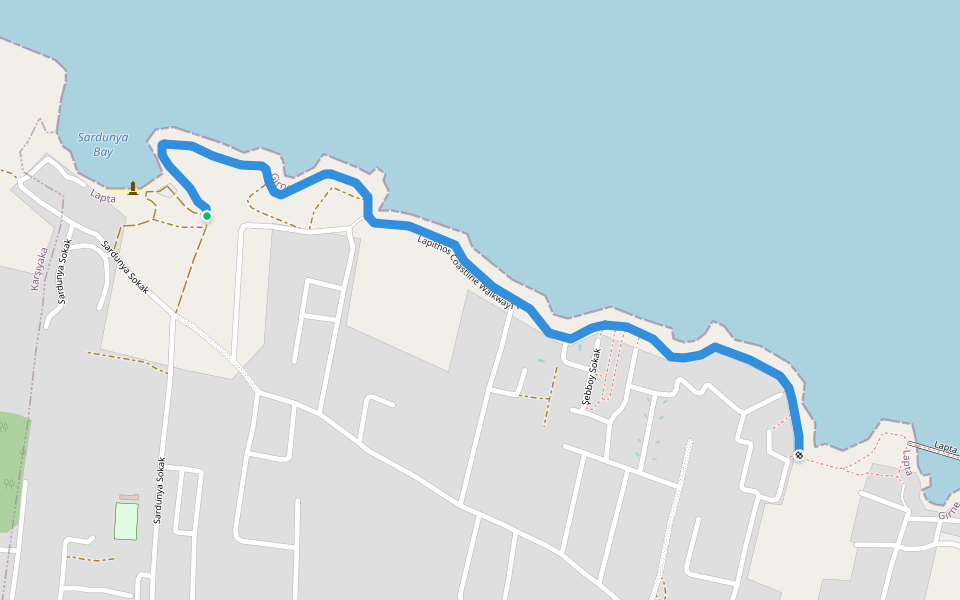 Lapithos Coastline Walkway walking route map in Lapta