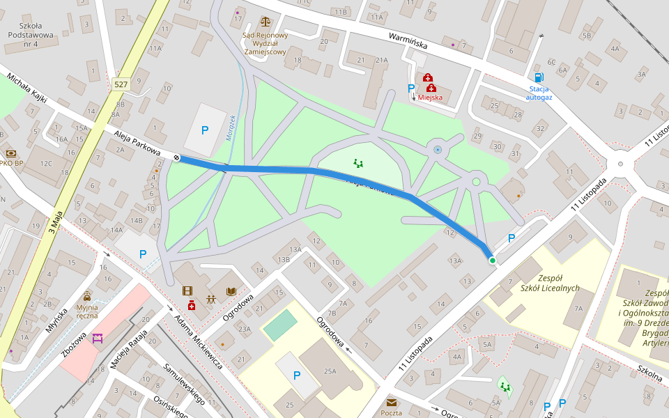 Aleja Parkowa walking route map in Morąg