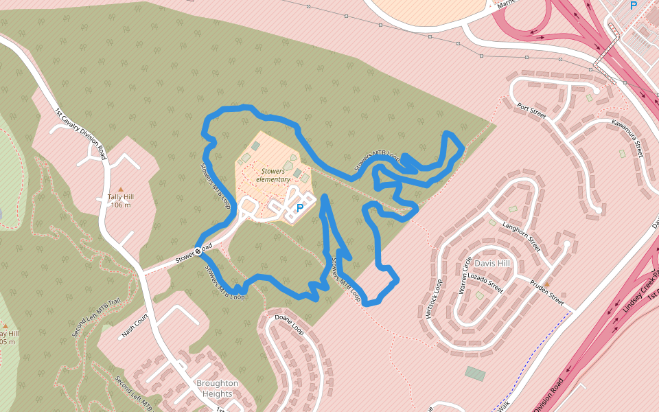 Stowers MTB Loop walking route map in Fort Moore