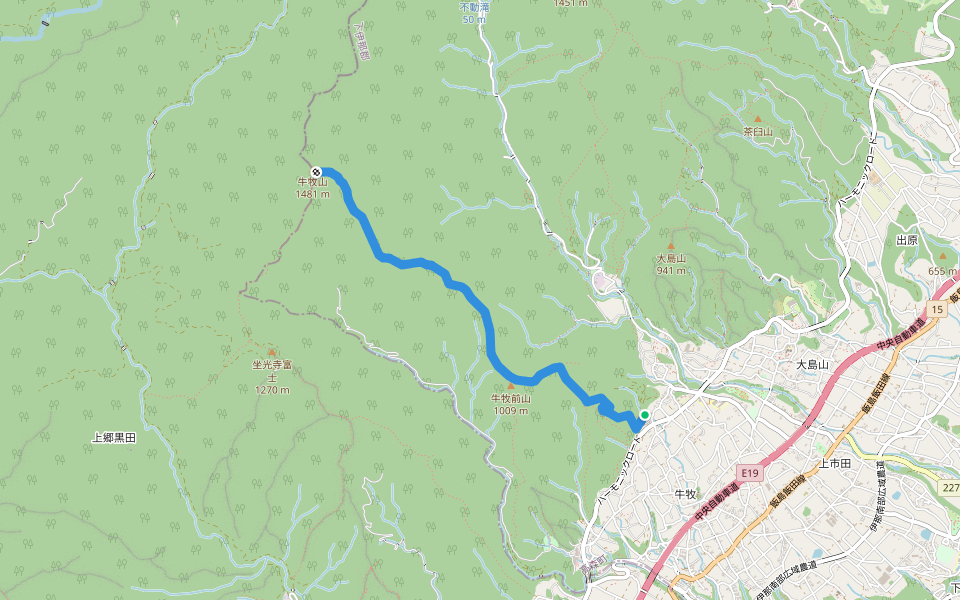 牛牧山前山ルート walking route map in Takamori