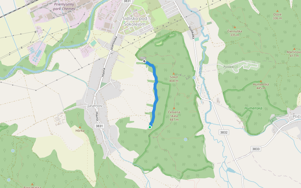 Sokol trail walking route map in Jasenov