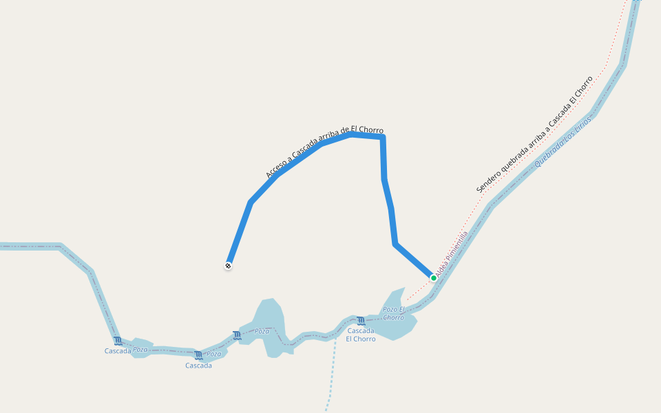 Acceso a Cascada arriba de El Chorro walking route map in Comayagua