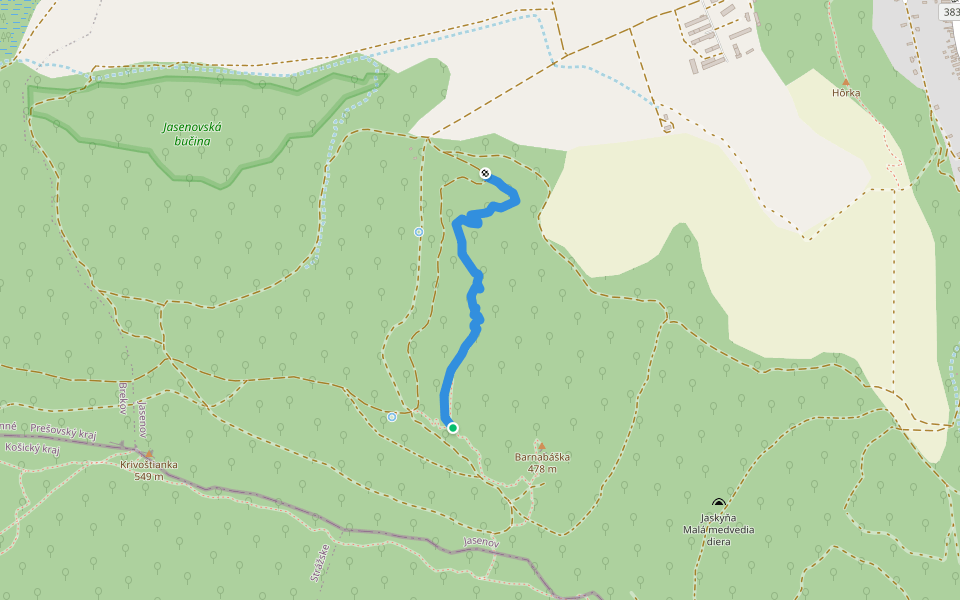 Barnabus trail walking route map in Jasenov