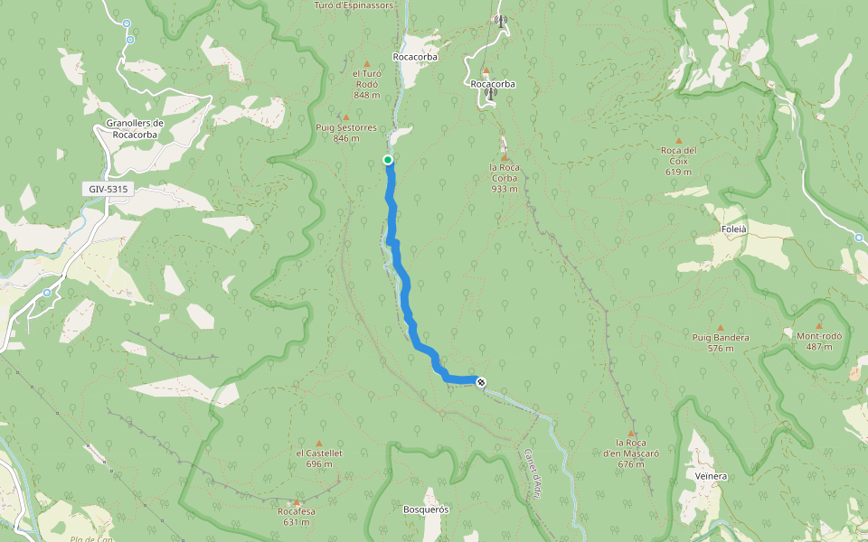 Camí de la riera de Rocacorba walking route map in Canet d'Adri
