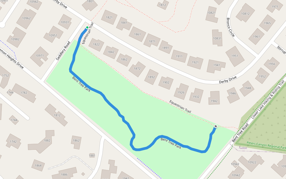 Bent Tree Park walking route map in Santa Ana