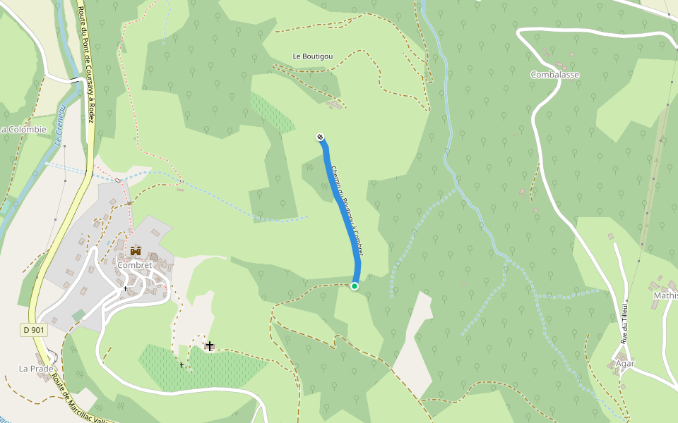 Chemin du Boutigou à Combret walking route map in Nauviale
