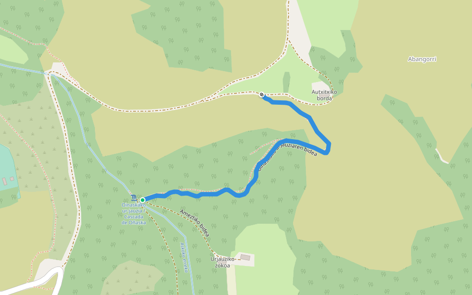Oinaskako ur-jauziaren bidea walking route map in Elizondo