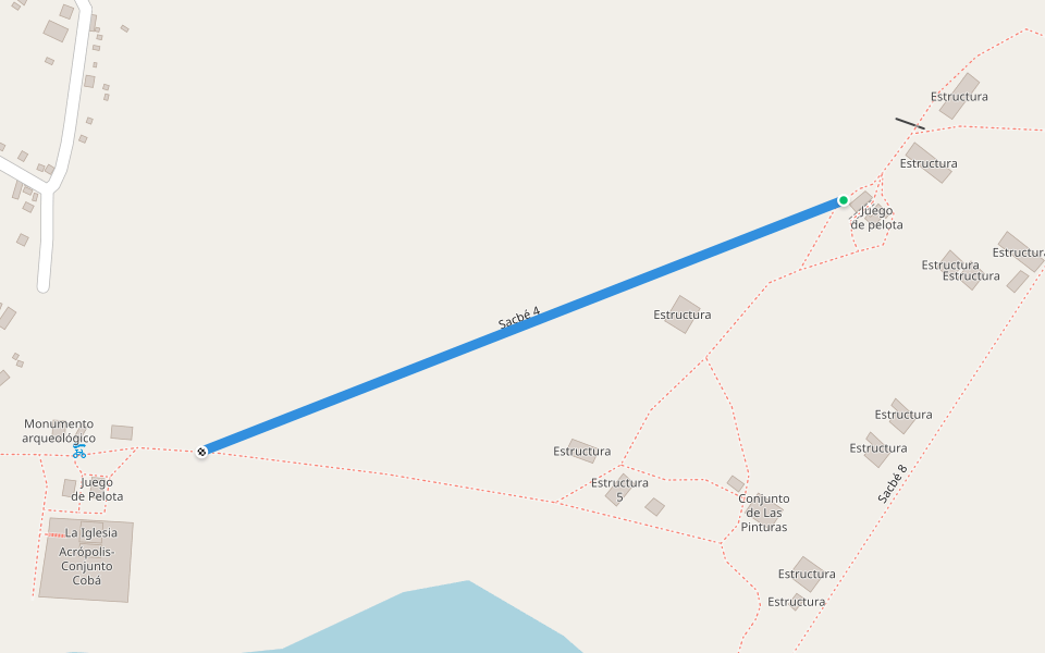 Sacbé 4 walking route map in Coba