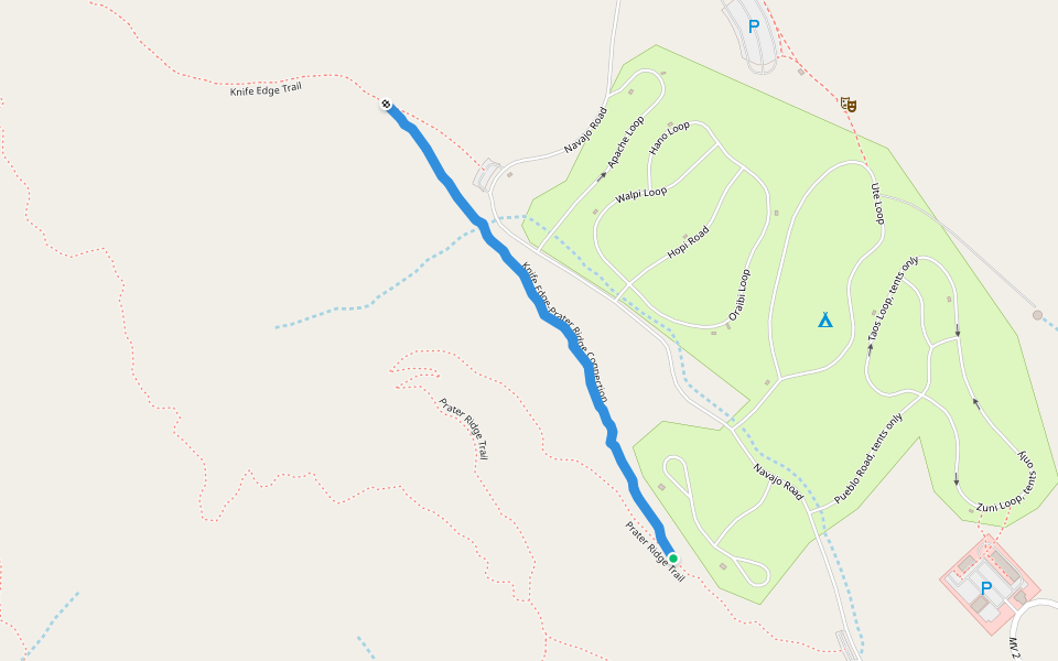 Knife Edge-Prater Ridge Connection walking route map in Mancos