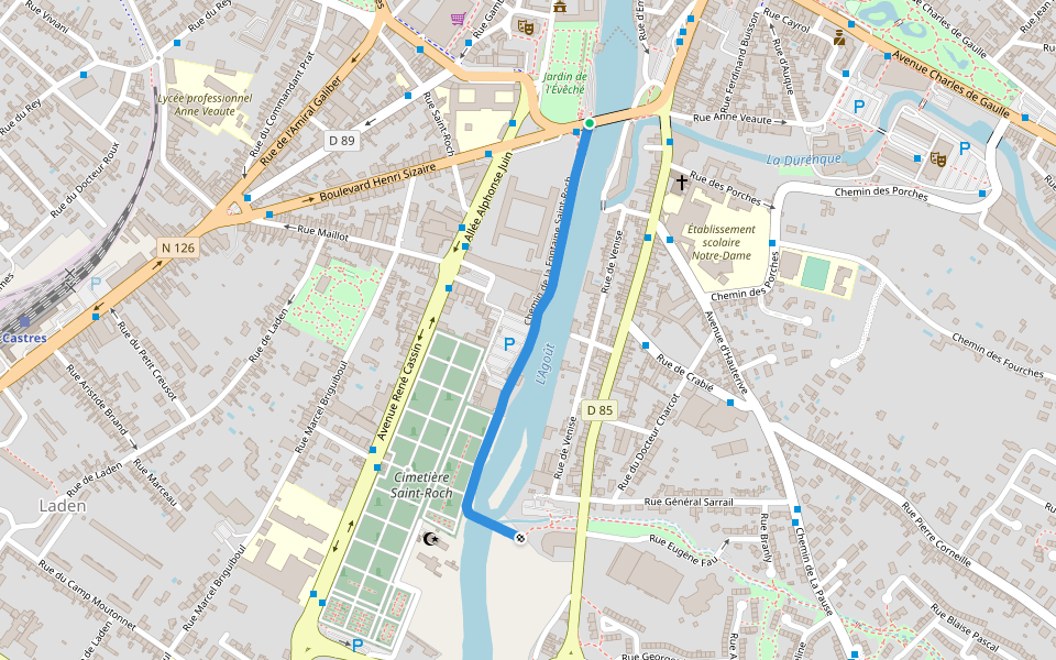 Chemin de la Fontaine Saint-Roch walking route map in Castres
