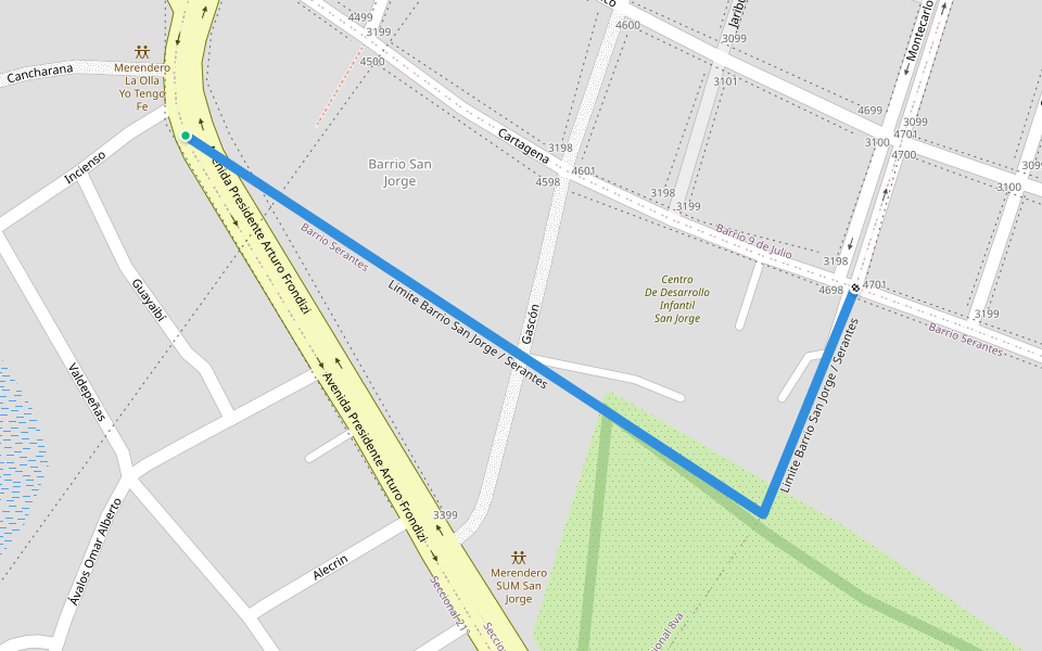 Limite Barrio San Jorge / Serantes walking route map in Corrientes