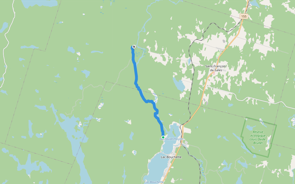 Sentier Ouiatchouan walking route map in Lac-Bouchette