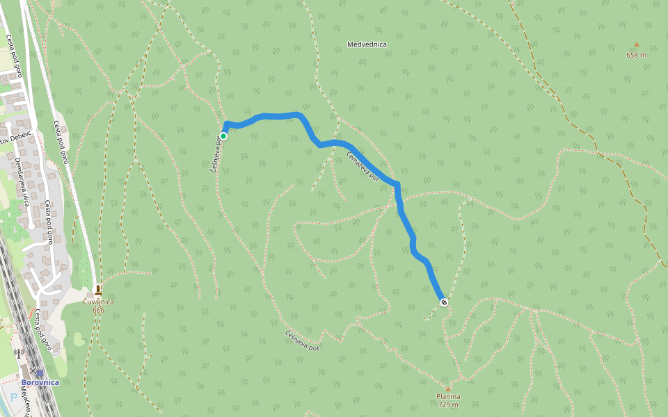 Čemaževa pot walking route map in Vrhnika