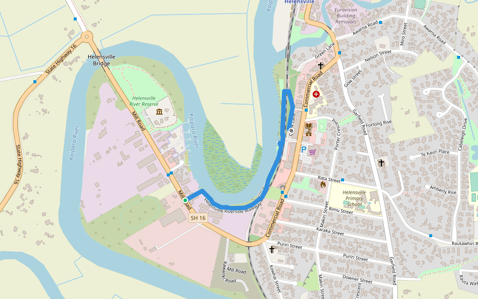 Helensville Riverside Walkway walking route map in Helensville