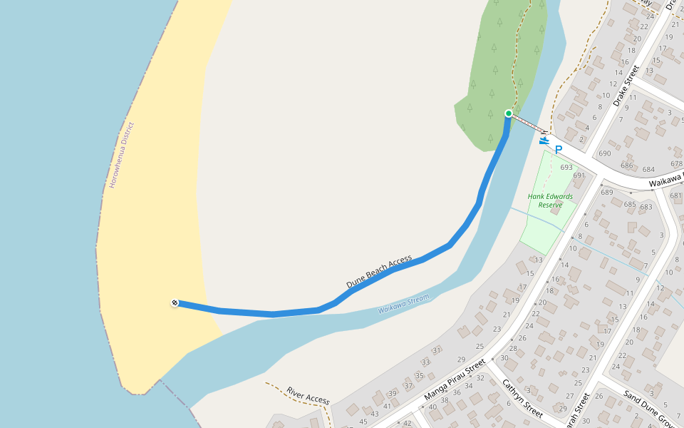 Dune Beach Access walking route map in Waikawa Beach