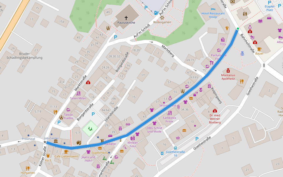 Islandstraße walking route map in Hückeswagen