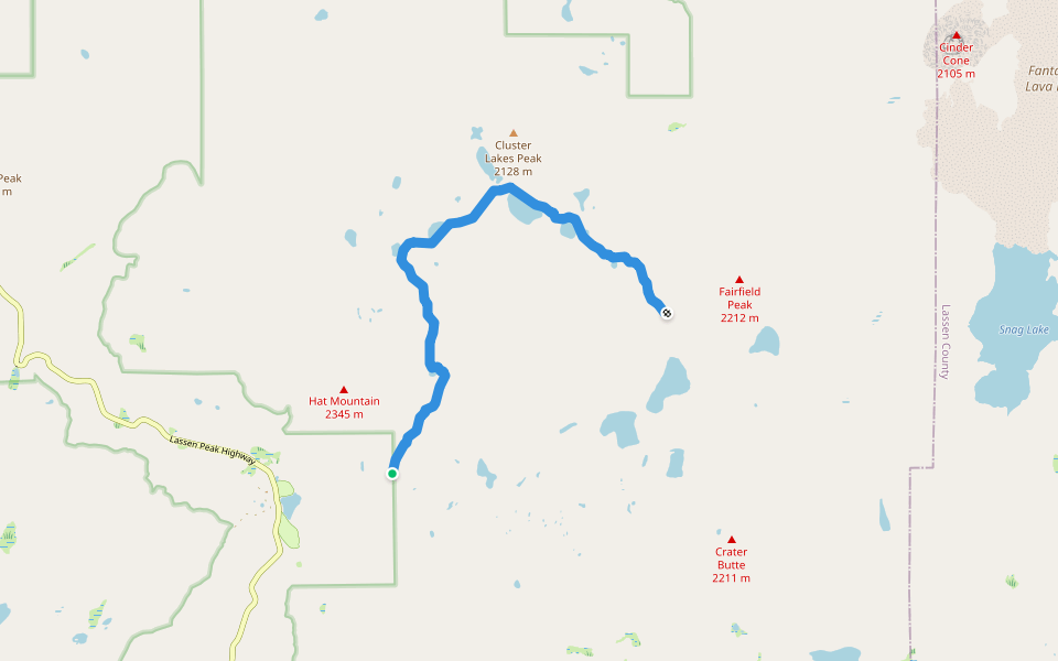 Bear Lakes Trail walking route map in Warner Valley