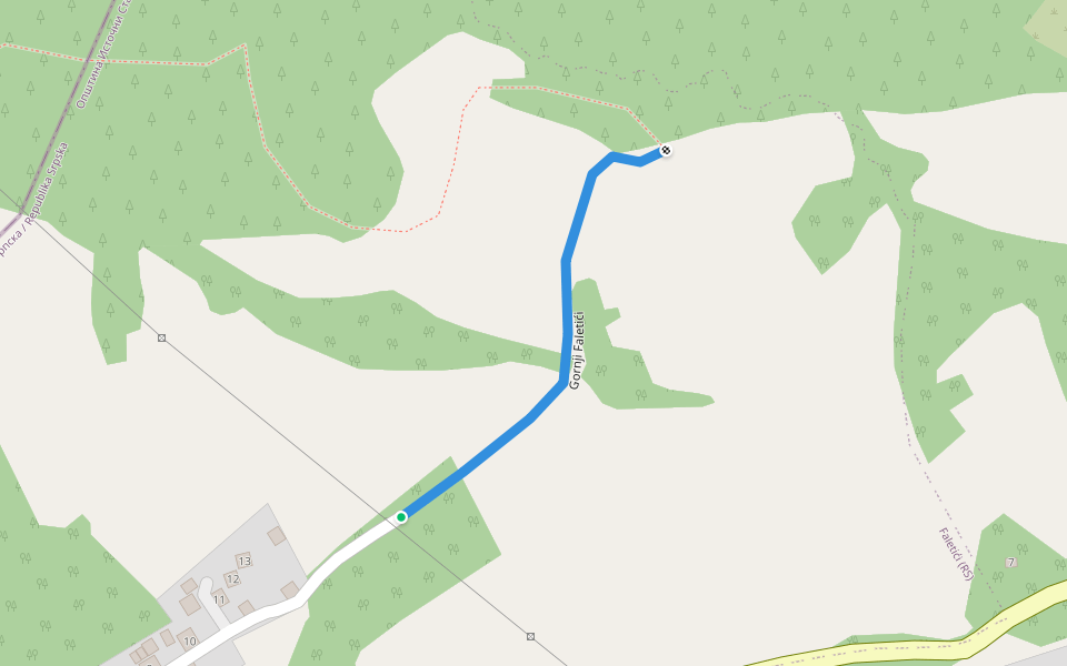 Gornji Faletići walking route map in Hreša