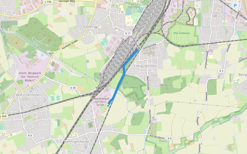 Baumhofstraße walking route map in Hamm