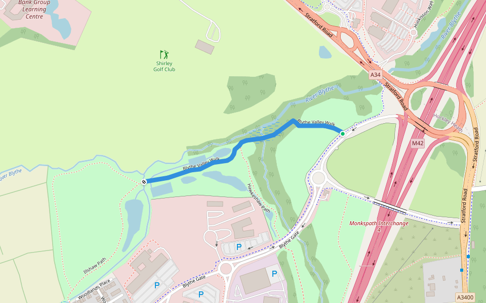 Blythe Valley Walk walking route map in Shirley