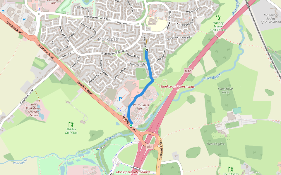 Notcutts Path walking route map in Shirley