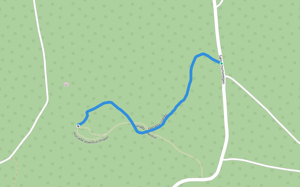 Hanada (climb) walking route map in Driva