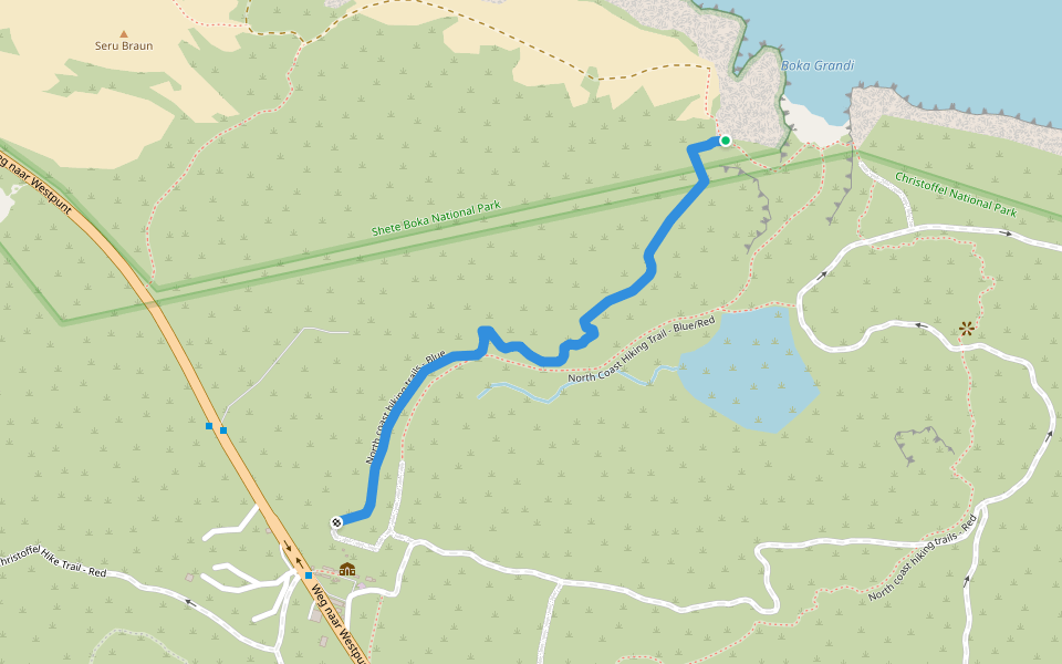North coast hiking trails - Blue walking route map in Sabana Westpunt