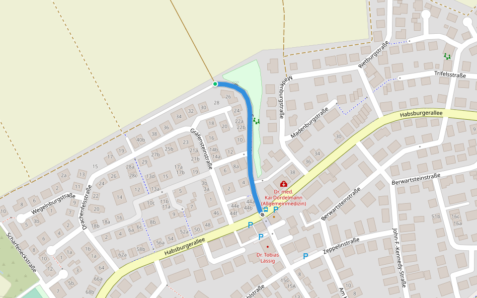 Fleckensteinweg walking route map in Hagenbach