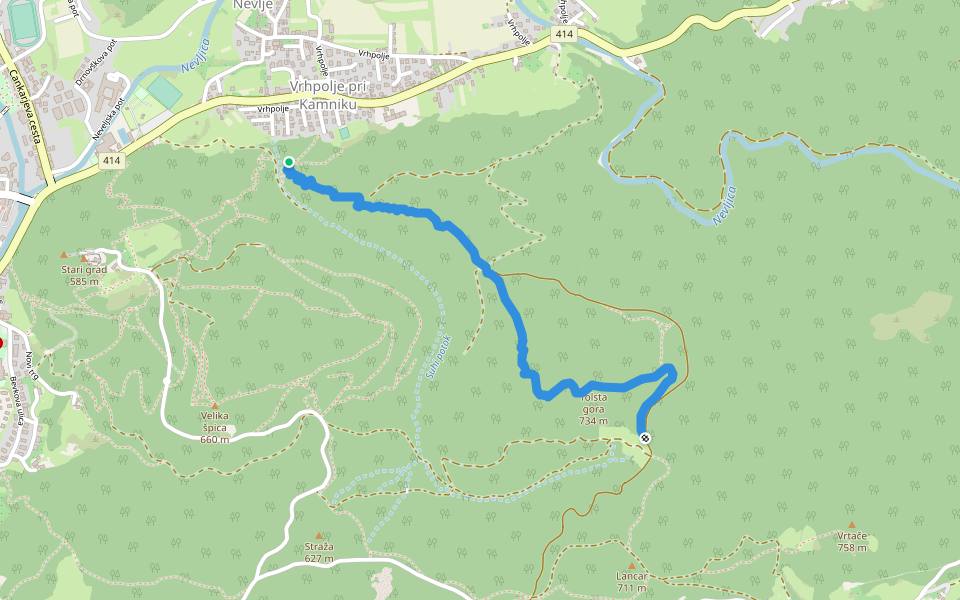 Tolsta gora walking route map in Vrhpolje pri Kamniku