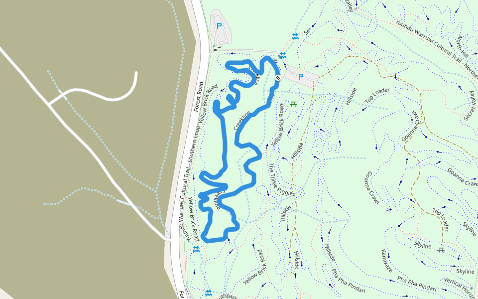 Creekline walking route map in North Tamworth
