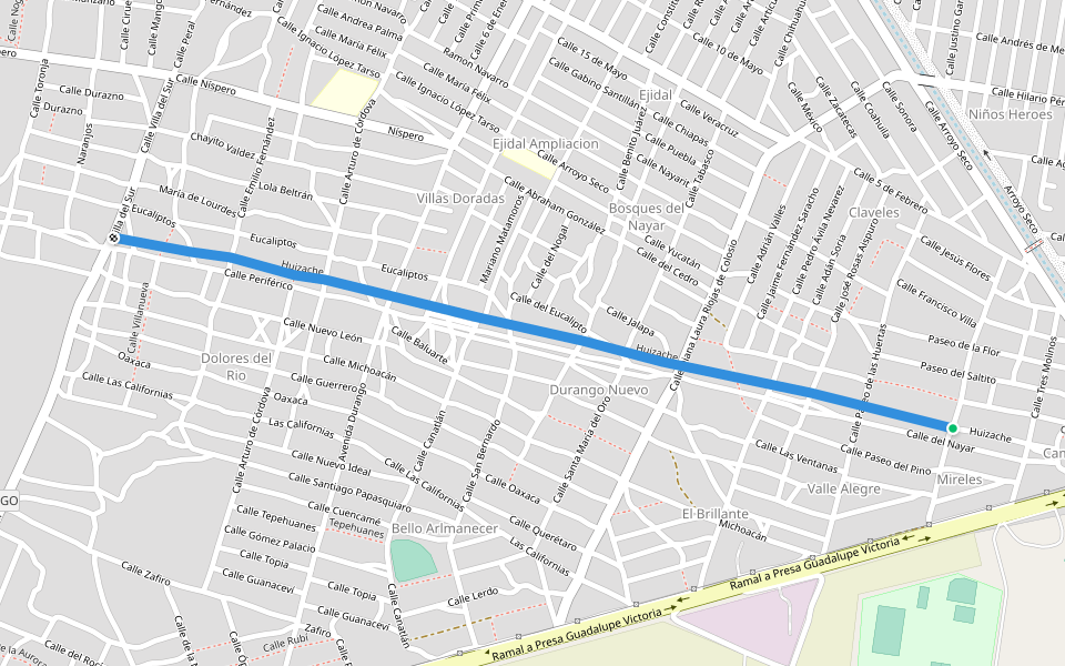 Huizache walking route map in Durango