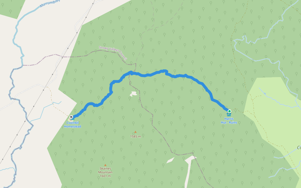 Coonibil Hut to Harris Hut Bridle Path walking route map in Cooleman