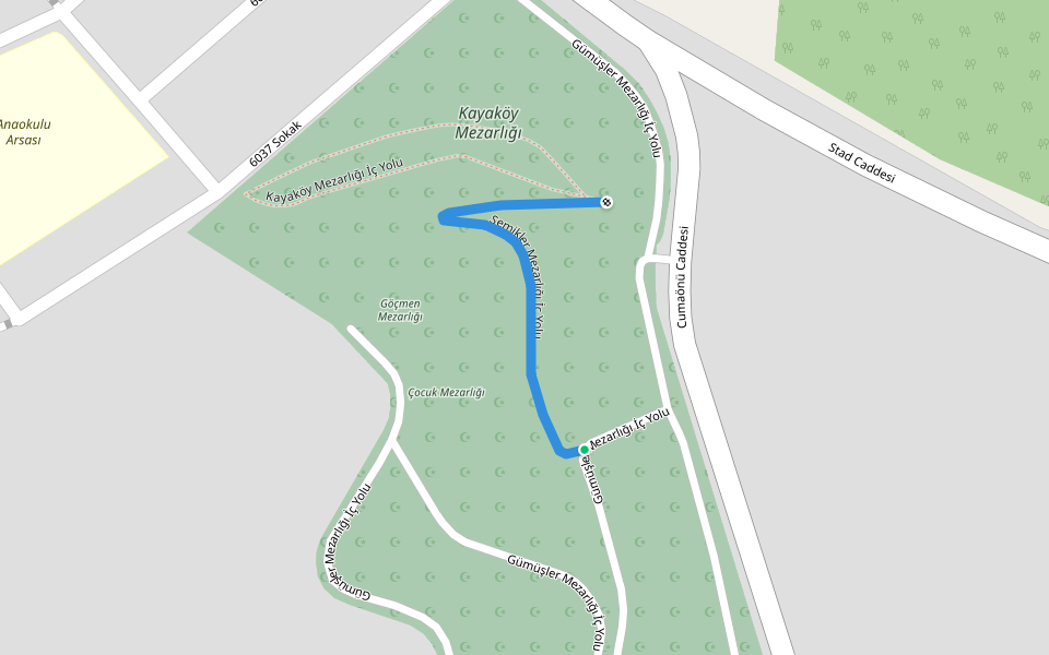 Şemikler Mezarlığı İç Yolu walking route map in Denizli