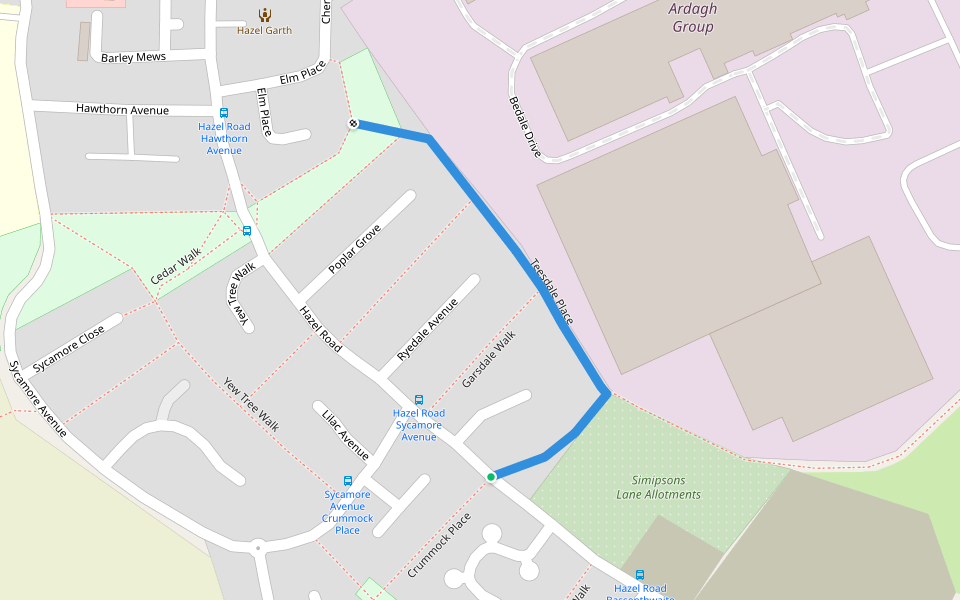 Teesdale Place walking route map in Knottingley