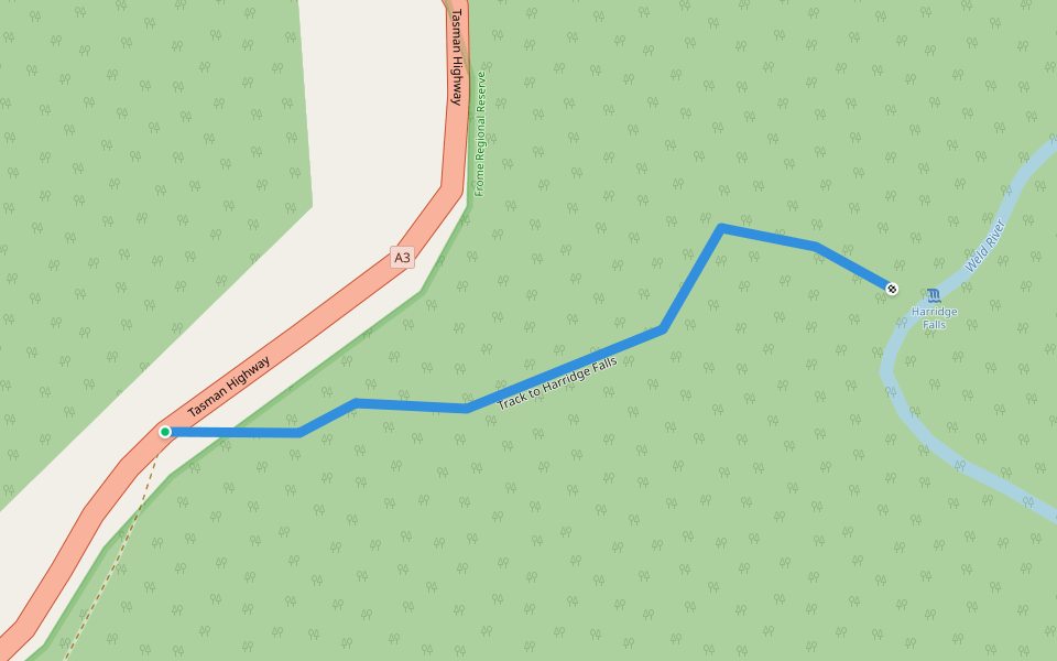 Track to Harridge Falls walking route map in Weldborough