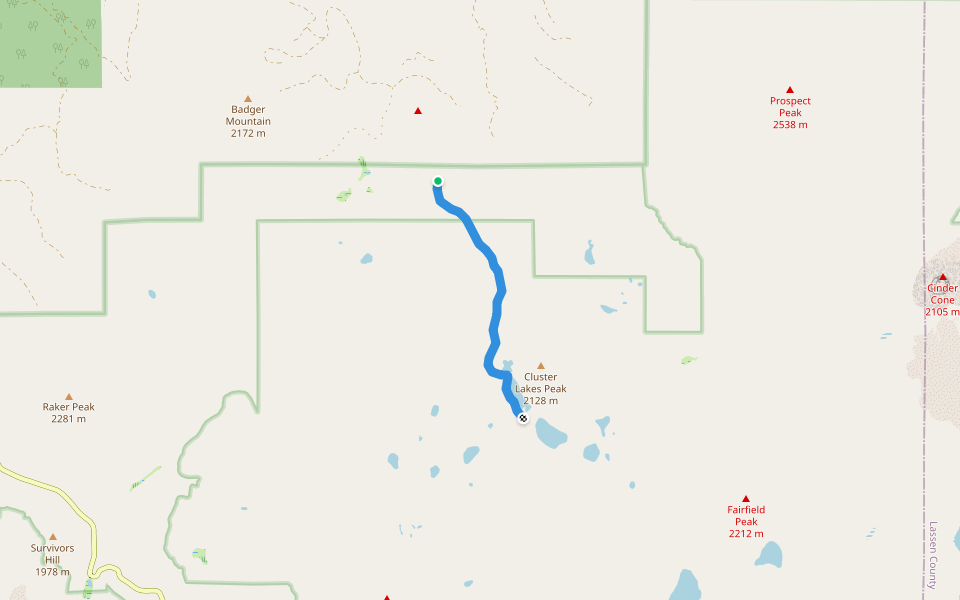 Cluster Lakes Trail walking route map in Old Station