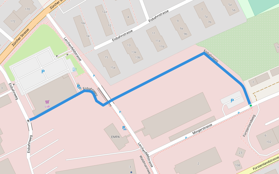 Eisbahnweg walking route map in St. Gallen